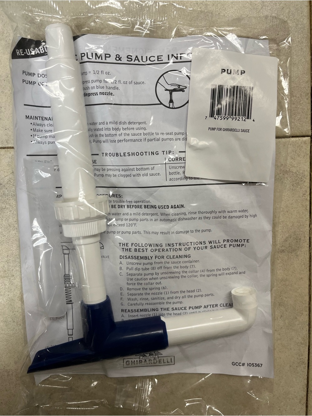 Ardell Blue & White Sauce Pump Dispenser for Bottles
